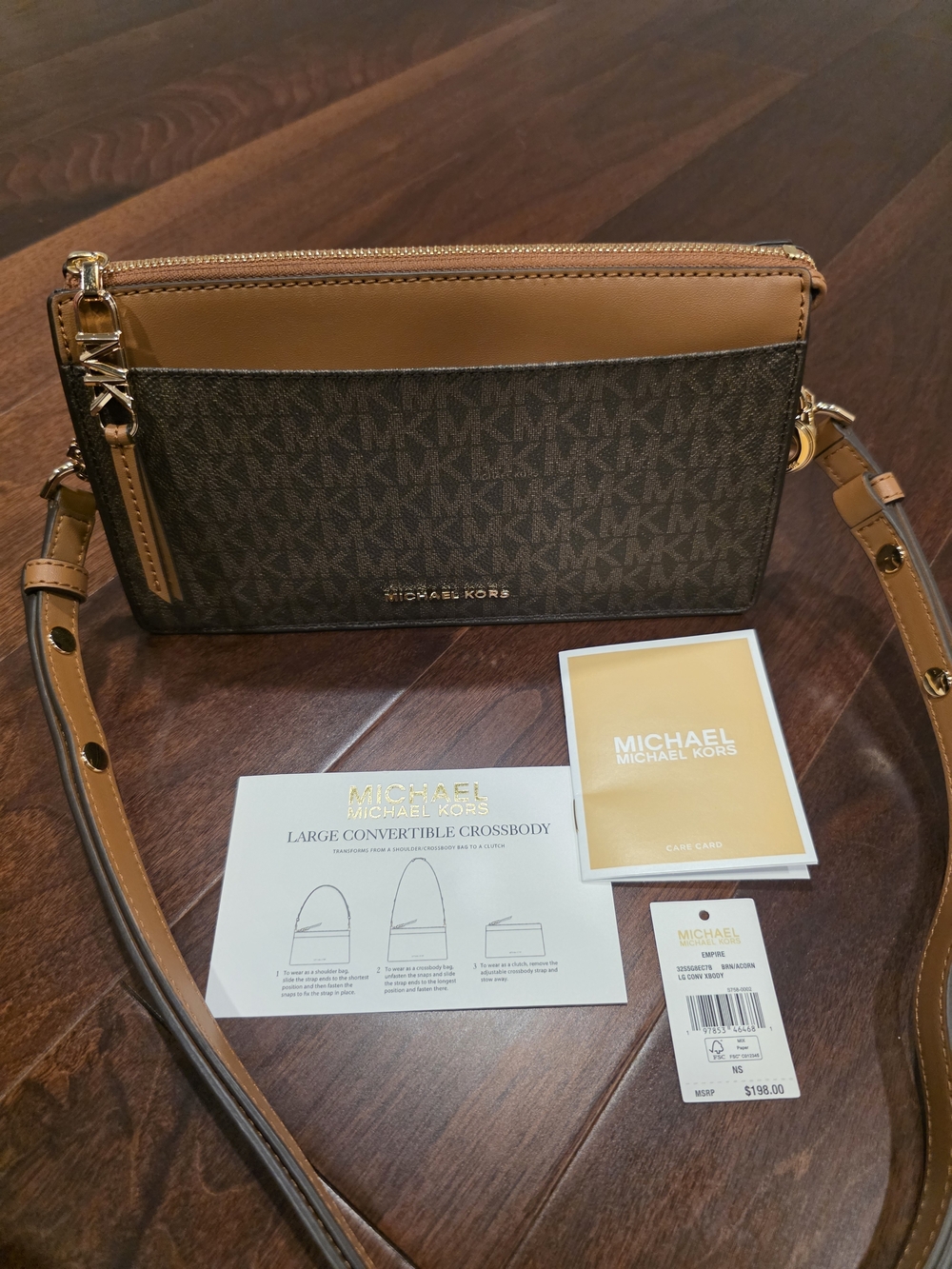 Michael Kors Brown and Charcoal Signature Convertible Crossbody
